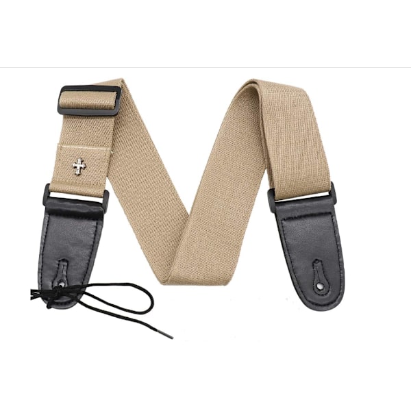 (Khaki) Gitarrem, Justerbar Vintage Crossover Belte for Elektrisk Gitar, Bass, Ukulele med 5 Gitarplekter og Plekterpose.