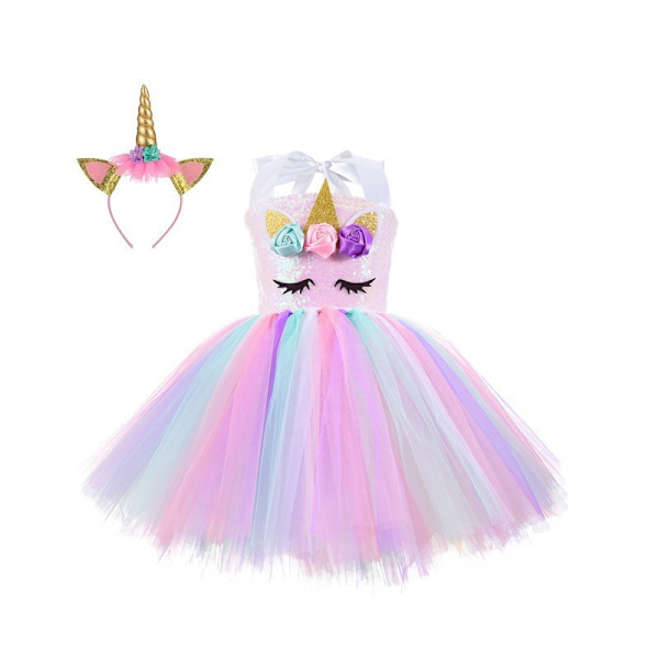 Paljetti Yksisarvinen Puku Tytöt Halloween Syntymäpäiväjuhlat Koriste Jouluasu Prinsessa Tutu