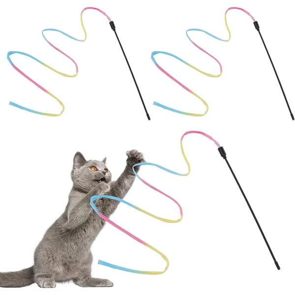 Moran Cat Rainbow Stick Toy, 3 Rainbow Ribbon Cat Treningspinner