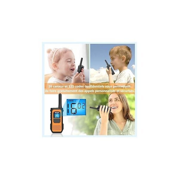 Walkie Talkie Uppladdningsbar Barn Vuxna 2-pack, Walkie-Talkie Lång räckvidd med 16 Radiokanaler 2-vägs LCD-skärm, Walkie Talkie USB för äventyr
