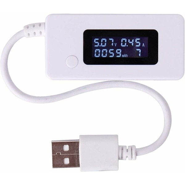 Hvid hale LCD baggrundsbelysning LCD digitalt display USB amperemeter voltmeter opladningskapacitetsdetekteringstabeldetektor