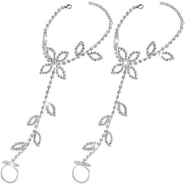 Blomster Diamant Fødder Kæde (Par) Bryllup Kvinders Barefoot Fødder Kæde Bohemian Ring Sandaler Brude Smykker