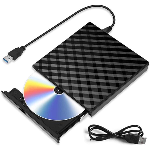Ulkoinen CD-DVD-asema, USB 3.0 Ultra Slim kannettava CD-lukija CD/DVD-RW-poltin Hiljainen nopea tiedonsiirto superasema kannettaville tietokoneille,
