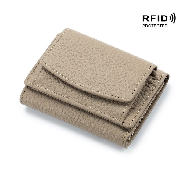 Rfid blød læderpung (grå) - Kvindernes sammenklappelige korte pung, minimalistisk lille trefoldet pung, kvindernes lomme møntpung, multi-kort holder væg