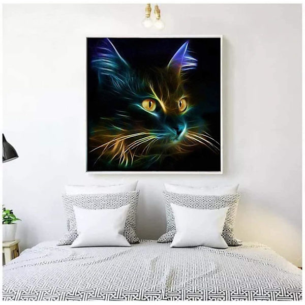 Timanttimaalaus, 5D Diy Timanttimaalaus Digitaalinen Seinäkoriste Sarja, Musta Kissa (12X12 tuumaa)