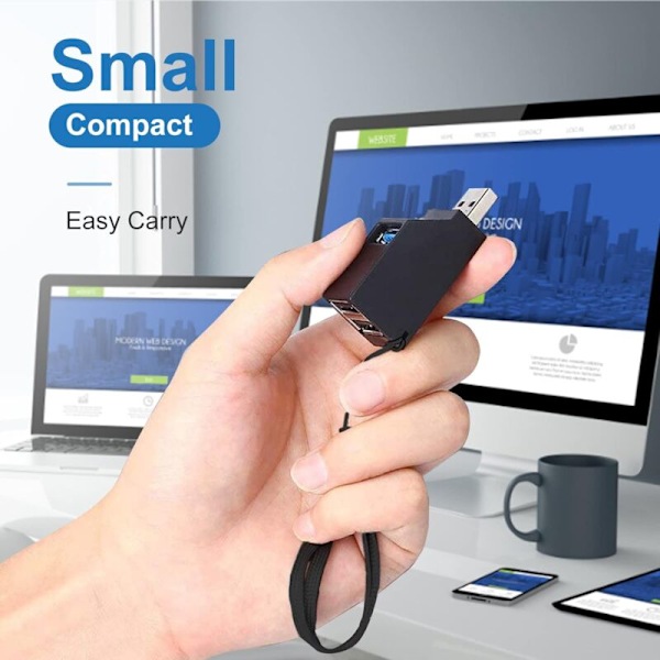 (Musta) HUB USB 3.0 - 3 porttia (2 USB 2.0 + USB 3.0), kannettava adapteri, USB-vastaanottoasema, datakeskitin, USB-adapteri PC:lle ja tietokoneelle
