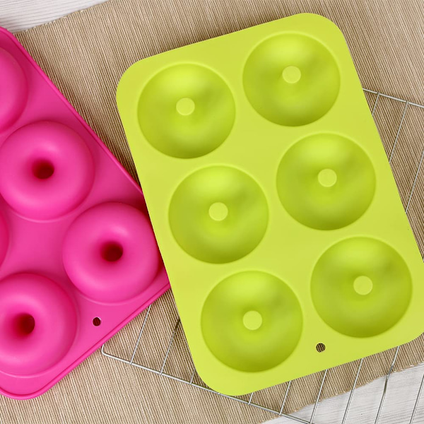 Silikone Donutforme, 2-pak Non-Stick fødevarekvalitet silikoneforme til Donutbagning – Grøn og Pink