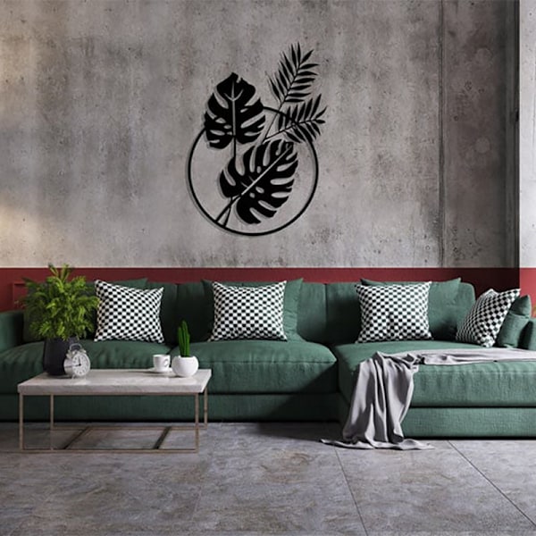 Palmblad Metall Väggdekoration, Svart Silhuett Väggkonst Tropiska Blad För Hem Sovrum Badrum Kök Väggdekoration, 30x41.7cm