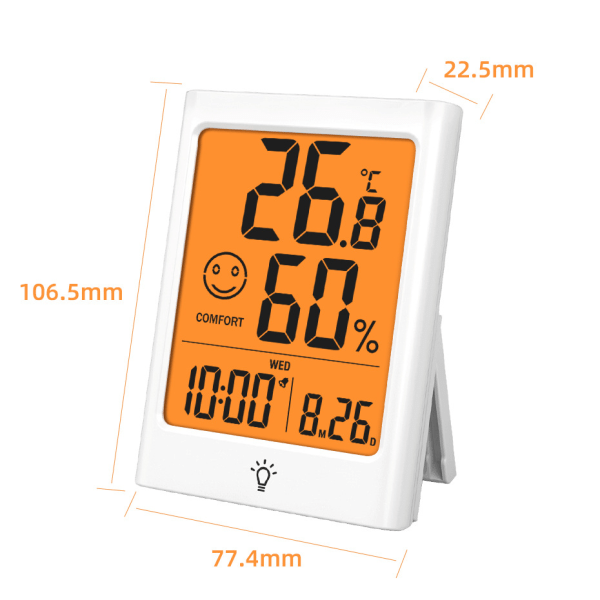 1 stk. digitalt stue termometer og hygrometer med stor skærm baggrundsbelysning