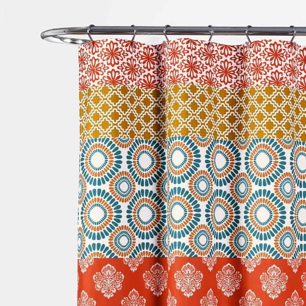 Boho Randig Färgglad Djärv Design Duschdraperi, 59\" x 72\", Turkos Orange (1 Styck)