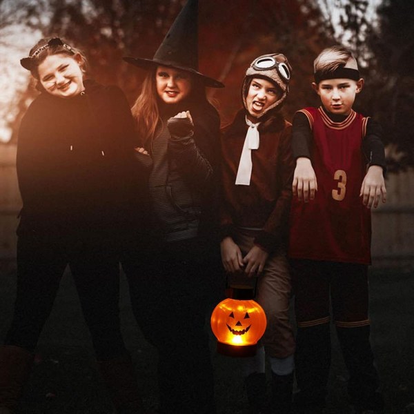Halloween-kurpitsalyhdyt ulko- ja sisätiloihin, 6 kpl mini-riippuvia muovisia kurpitsalyhtyjä, LED-oransseja valokurpitsat Halloween-juhliin Koti Dekoratio