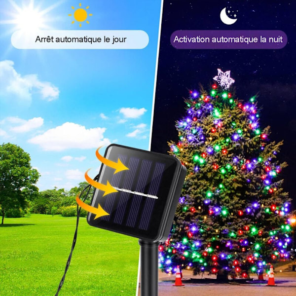 Solarslinga, flerfärgad multifunktionell LED solarslinga 22 meter, utomhus solarslinga, solarlampa