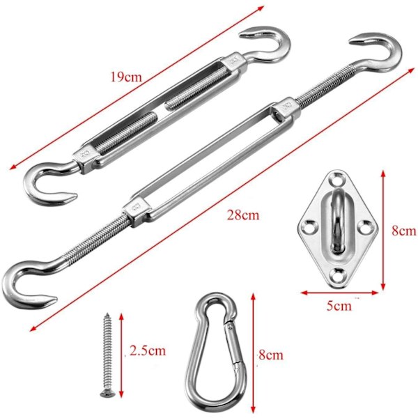 M8 Heavy Duty Shade Sail Fixing Kit for Garden Triangular and Square, Rectangular - 304 Stainless Steel Shade Sail Fixing Hardware Kit (Fixing Kit A