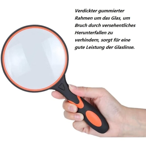 10X Leseforstørrelsesglass med Sklisikkert Mykt Gummihåndtak, 75mm Knusesikkert Speil, for Vitenskapsbøker, Aviser, Lesing, Insekter, Hobbyer, Ora
