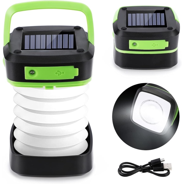 Bærbar solcelledrevet USB-campinglampe, genopladelig LED-campi