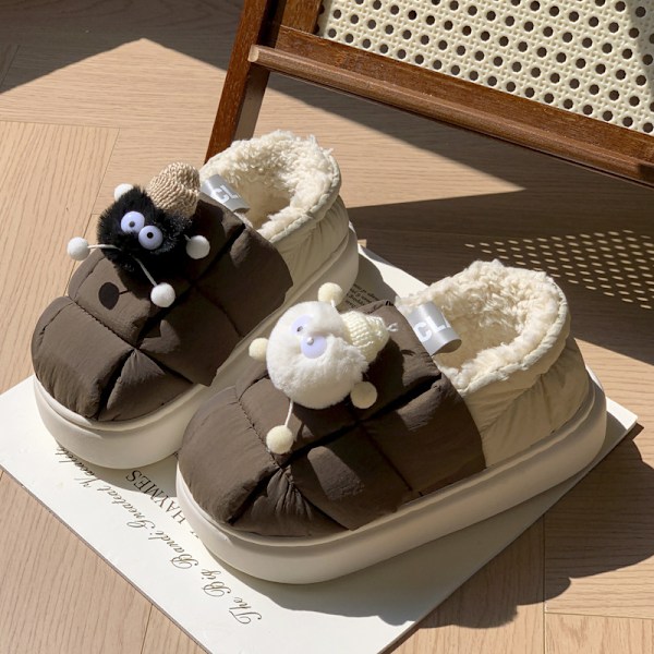 Briquette Shoes tilbyr optisk varme kvinners fluffy bomullsslippers, hjemmekamp, ensfarget ID-bilde, enkle vanntette sko 24,5 cm
