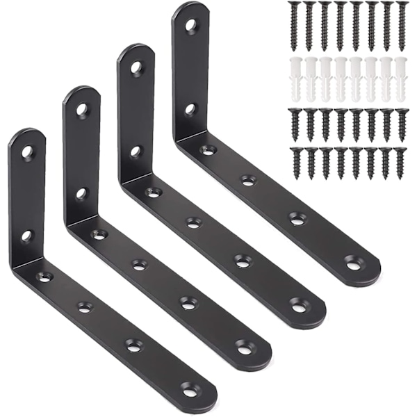 4 st Väggfäste för hylla L-formad fästbeslag för hylla Dekoration Kök Sovrum Möbelhängande garderob 125 * 75 * 3 mm Svart