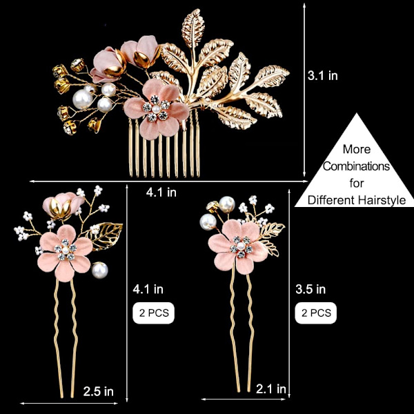 5-pack brudblomma bröllopshårklämmor kristallpärla hårklämmor huvudbonader guld bröllopshår accessoarer brud tärnor strass