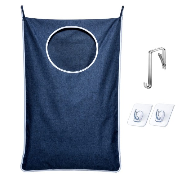 Hængende vasketøjskurvpose med 2 sugekopkroge (blå)