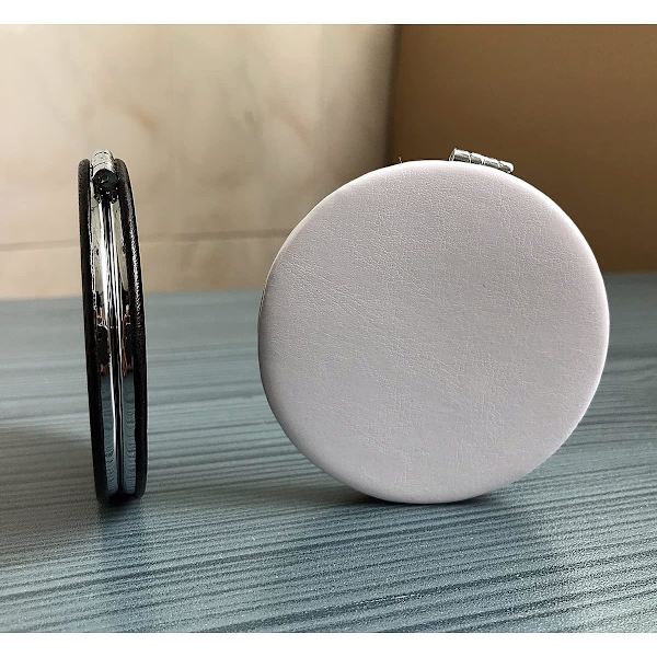 Makeup spejl, 6,7 cm rundt sammenklappeligt spejl, professionelt dobbeltsidet makeup spejl (den ene side forstørret, den anden side normal) PU overfladespejl