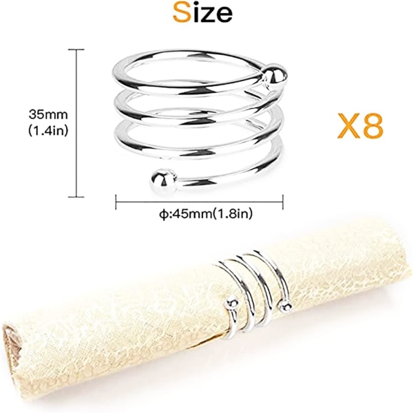 Servietringe og -holdere, 8 stk. Metal Servietring Serviet Loop Holder til Borddekoration (SØLV)