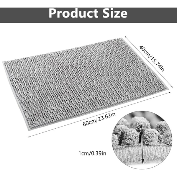 Sklisikker Chenille Badematte, 40 x 60 cm Absorberende Baderomsmatte, Chenille Mikrofiber Baderomsmatte, Maskinvaskbar Gulvmatte, for Baderom, Dusj, Badekar