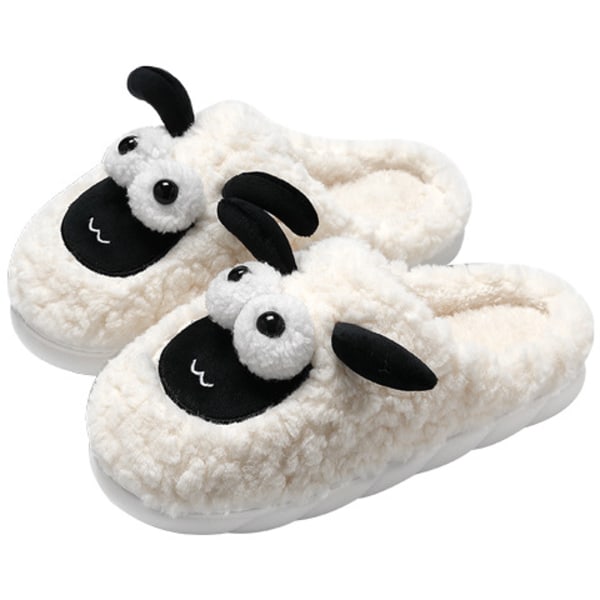 Søte små saueslippers vinter fluffy slippers kvinners sklisikre varme hjemmesko soveromssko 24,5 cm