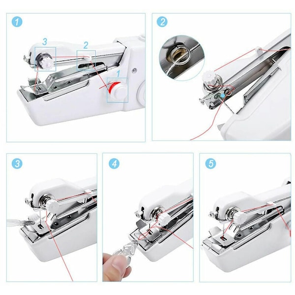 Luck-88 mini portabel symaskin, handsömnad, manuellt snabbverktyg för kläder, gardiner, elektrisk handsömnad av plagg (vit)