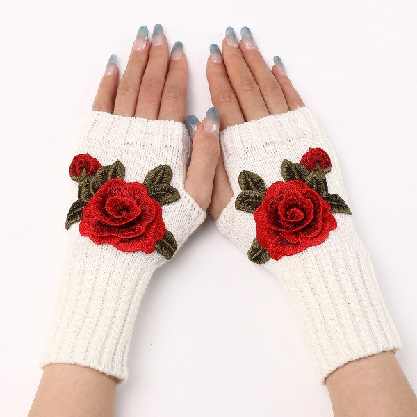 Blomsterhandsker efterår og vinter strikkede varme fingerløse handsker