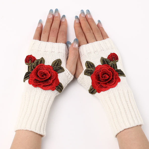 Moderne blomsterhandsker efterår og vinter kvinders strikkede uld ærmer varme halvfingerløse handsker