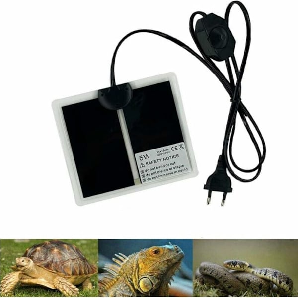 Varme pude til terrarium med termostat, justerbar temperaturkontrol til krybdyr - skildpadde, slange, firben 15x18cm, 220-240v (5W)