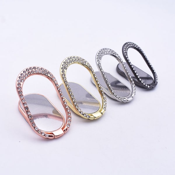 4 stk. Mobiltelefon Ringholdere (Oval), Telefon Ringholder med Rhinestone Glitter Finger Kickstand Metalgreb med Knaphul