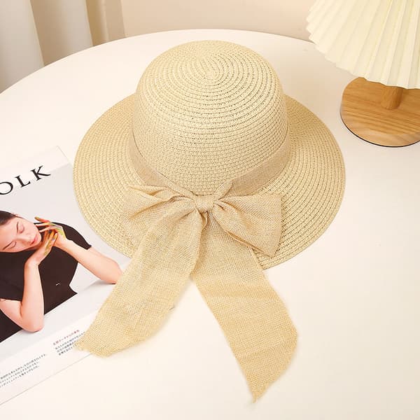 Beige Bred Brätte UPF 50+ Halm Strand Solhatt för Kvinnor