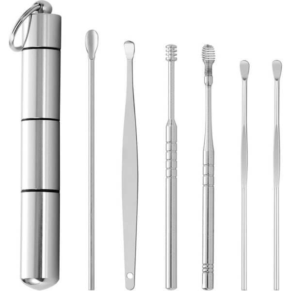 Rustfrit stål Heavenly Kit Øre Rense Værktøj Fjernelse af Bærbar Voks Sølv 6 Dele