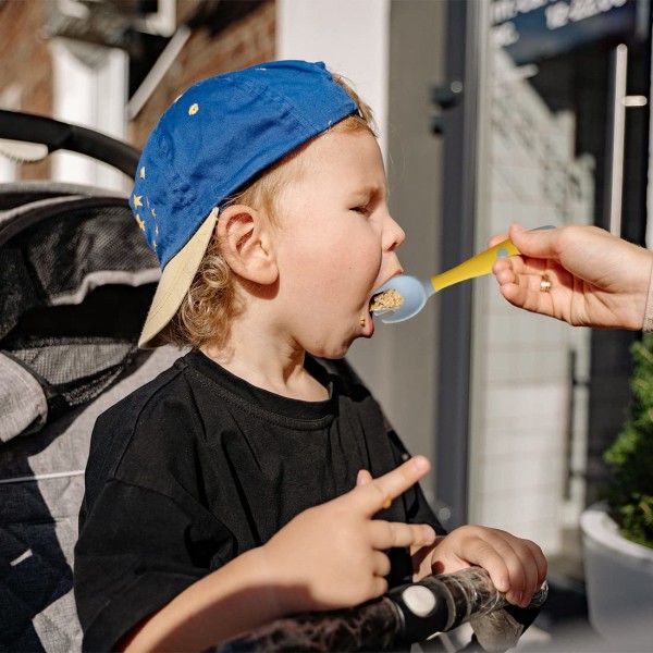 4 stk. Baby Fodertræningsske og Gaffel Sæt, Baby Bestik Sæt, Børn Nemt Greb Varmebestandig Fleksibel Lærings Ske og Gaffel