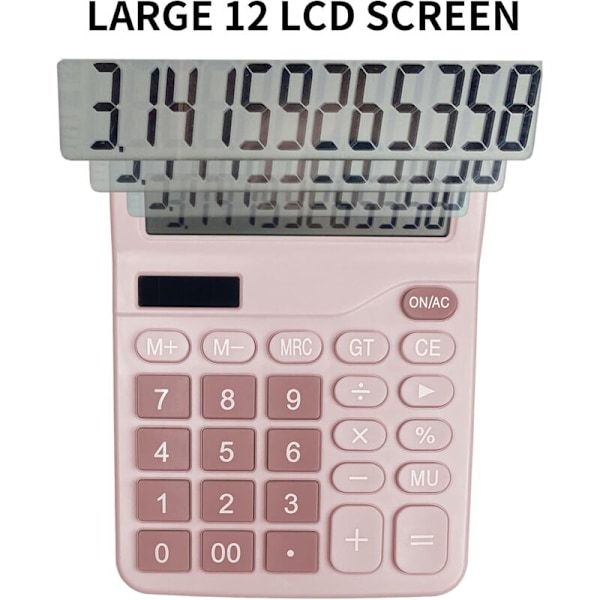 Miniräknare, LCD 12-siffrig LCD Solcellsdriven Kontorsräknare, för kontor, hem och skola, mini Standardfunktionsräknare, skrivbordsräknare med stor