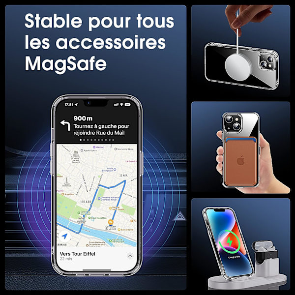 Kristallklart iPhone 14-fodral, iPhone 13-fodral för MagSafe 2023 [Ultra Magnet] [Aldrig Gul] Repfritt Anti-Vibrationsfodral Slim Halkskydd Cl