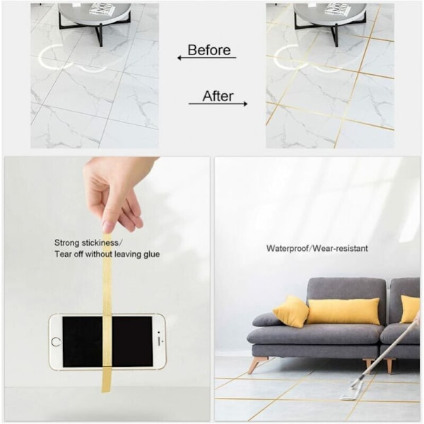 1 stk. Selvklebende dekorativ rull, Bånd PVC Plate Selvklebende gulv, Vanntett Miliage Gulv Selvklebende stripe for gulv, vegger, tak, dører og vindu