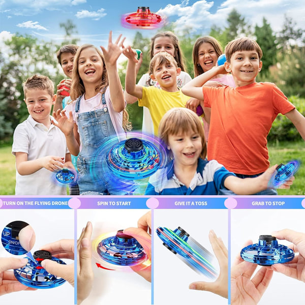 Flygande snurrande leksak (blå), handstyrd minidron, RGB-ljusbumerang, 360 graders roterande flygande UFO-snurrande drönare, barn vuxen utomhus inomhus