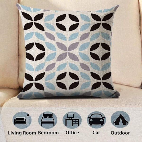 Sæt med 6 dekorative linned pudebetræk - 40 x 40 cm - geometrisk mønster - til sofa, kontor