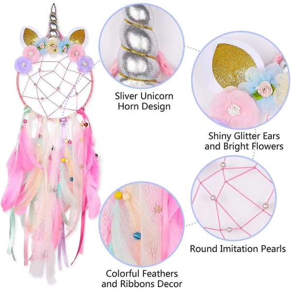 Unicorn Dreamcatcher värikkäät käsintehdyt höyhenet