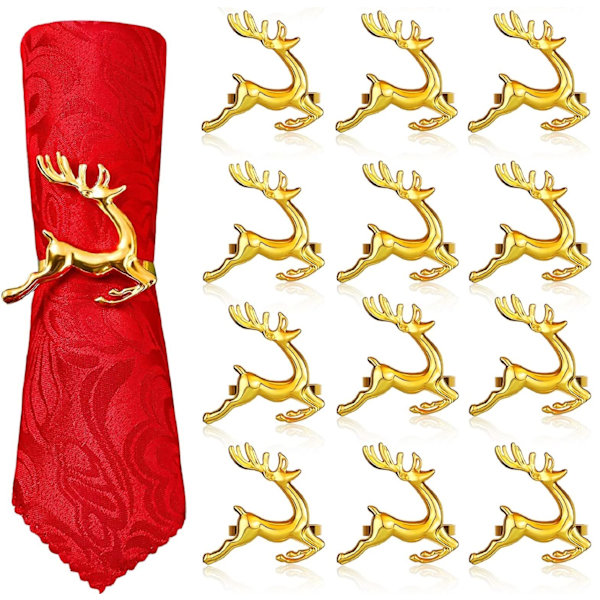 12 stk. Julehjorte Servietringe, Guld Hjorte Servietholder Hjorte Servietklemmer til Thanksgiving Fest Ferie Bryllup Borddekoration