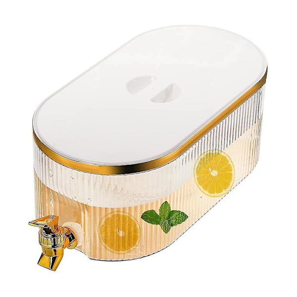 Køleskabsdrikkedispenser med gylden hane, firkantet plastikdrikkedunk til limonade, mælk, frugtte
