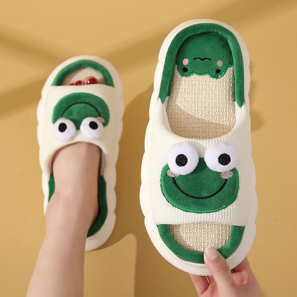 Universal Cartoon Frog Bomull och Linnetofflor för Alla Säsonger Inomhus och Utomhus Damtofflor