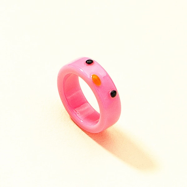 (Set av 6) Söta Djurringar, Enkla Tredimensionella Färgglada Djurringar, Resin Bred Kant Geometriska Ringar