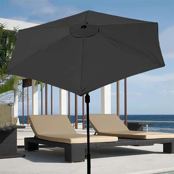 Replacement Cover for Parasol (Black) 6 Ribs - 2 M - Waterproof - Anti-Ultraviolet - Replacement Fabric