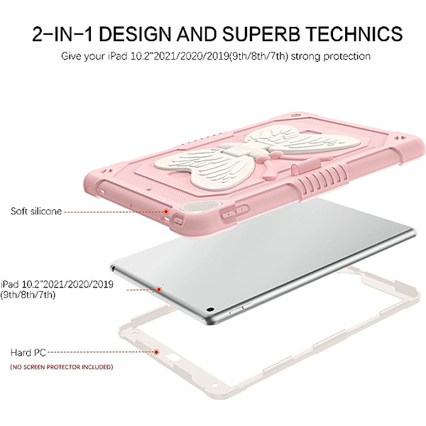 Fjärilsformad stötsäker iPad 10.2 \"skyddande fodral (rosa, exklusive iPad), 9:e generationens skyddande fodral, 8:e generationens skyddande fodral