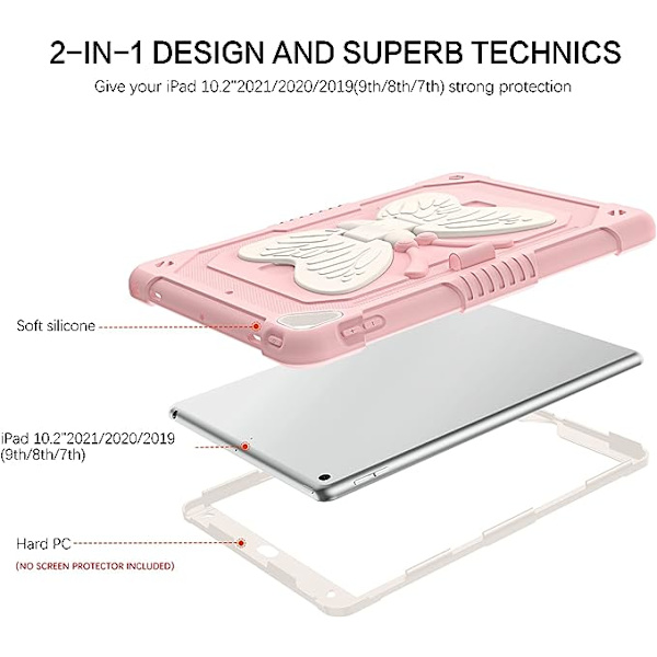 Perhos-elementti paksuuntunut iskunkestävä iPad 10.2 \"suojakuori (vaaleanpunainen, ilman iPadia), 9. sukupolven suojakuori, 8. sukupolven suojakuori