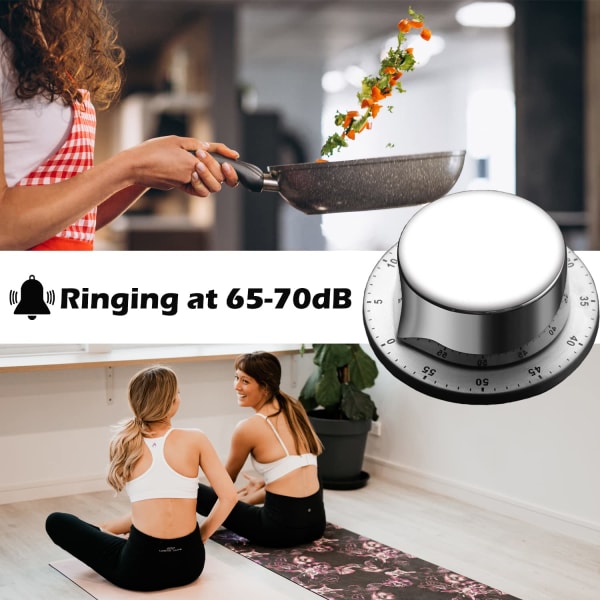 Kjøkkenur - Mekanisk rustfritt stål timer med høyt alarm matlagingstimer, magnetisk 60 minutts opptrekkbar mekanisk timer