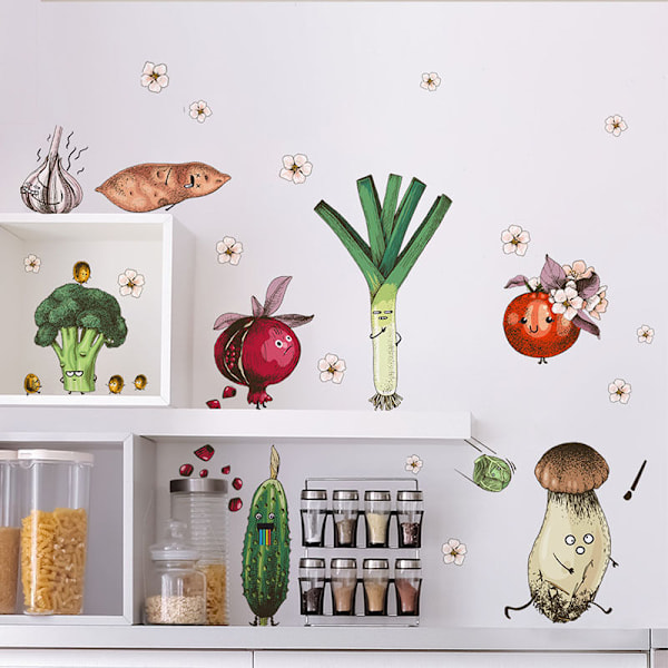Väggdekaler Kök Mat Väggmålning Väggdekaler och Tomat Frukter Broccoli För Kök Frico Skåp